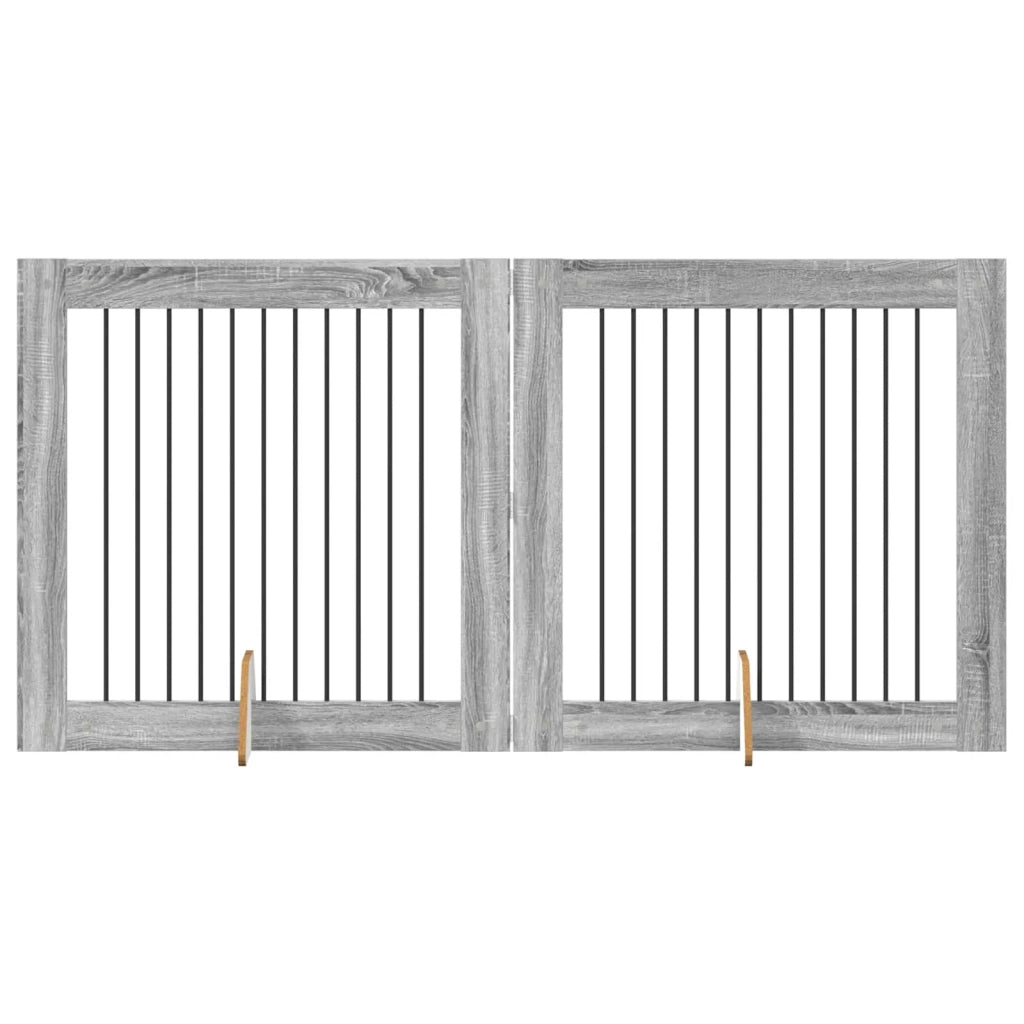 Cancello per cani con supporti 2 pcs Grigio Sonoma 100 x 100 cm