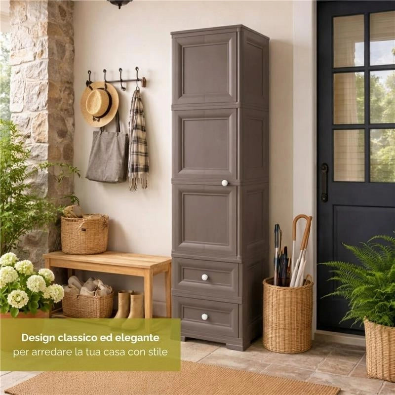 ARMADIO 1 APPENDIABITI WENGÉ 40X43X164 CM CON RIPIANO INTERMEDIO E 2 CASSETTI PICCOLI – MOBILE VERTICALE ORGANIZZAZIONE CASA PER INGRESSO E CAMERA
