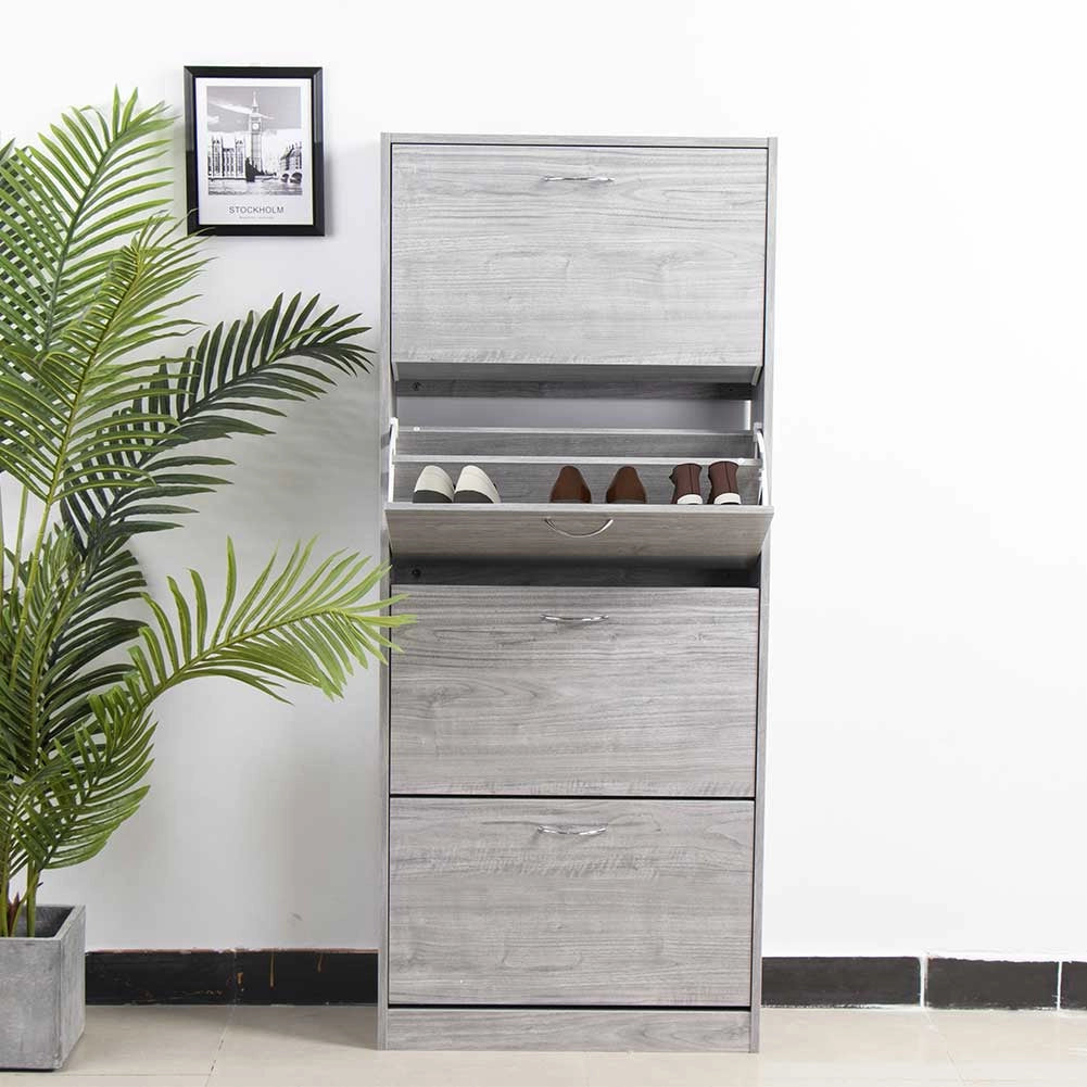 Scarpiera 4Ante Doppia Profondità Salvaspazio Grigio 63x24 H150cm Legno Mdf