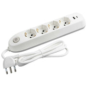 Bticino Poker multipresa 4 prese universali, 2 USB, interruttore di sicurezza, cavo 1,5 m, 16A, bianca