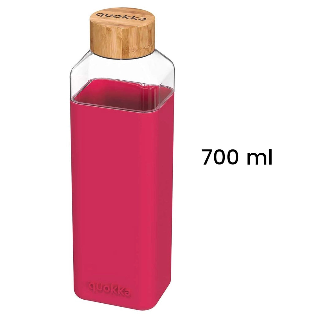 Bottiglia Quadrata 700 ml con Tappo a Vite in Bambù Rosa Quokka