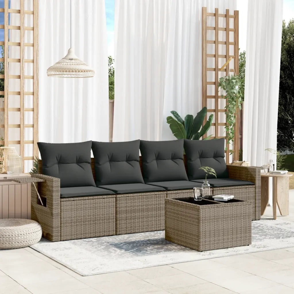 Set Divano da Giardino 5 pz | Set Salotto da Giardino con Cuscini Grigio in Polyrattan