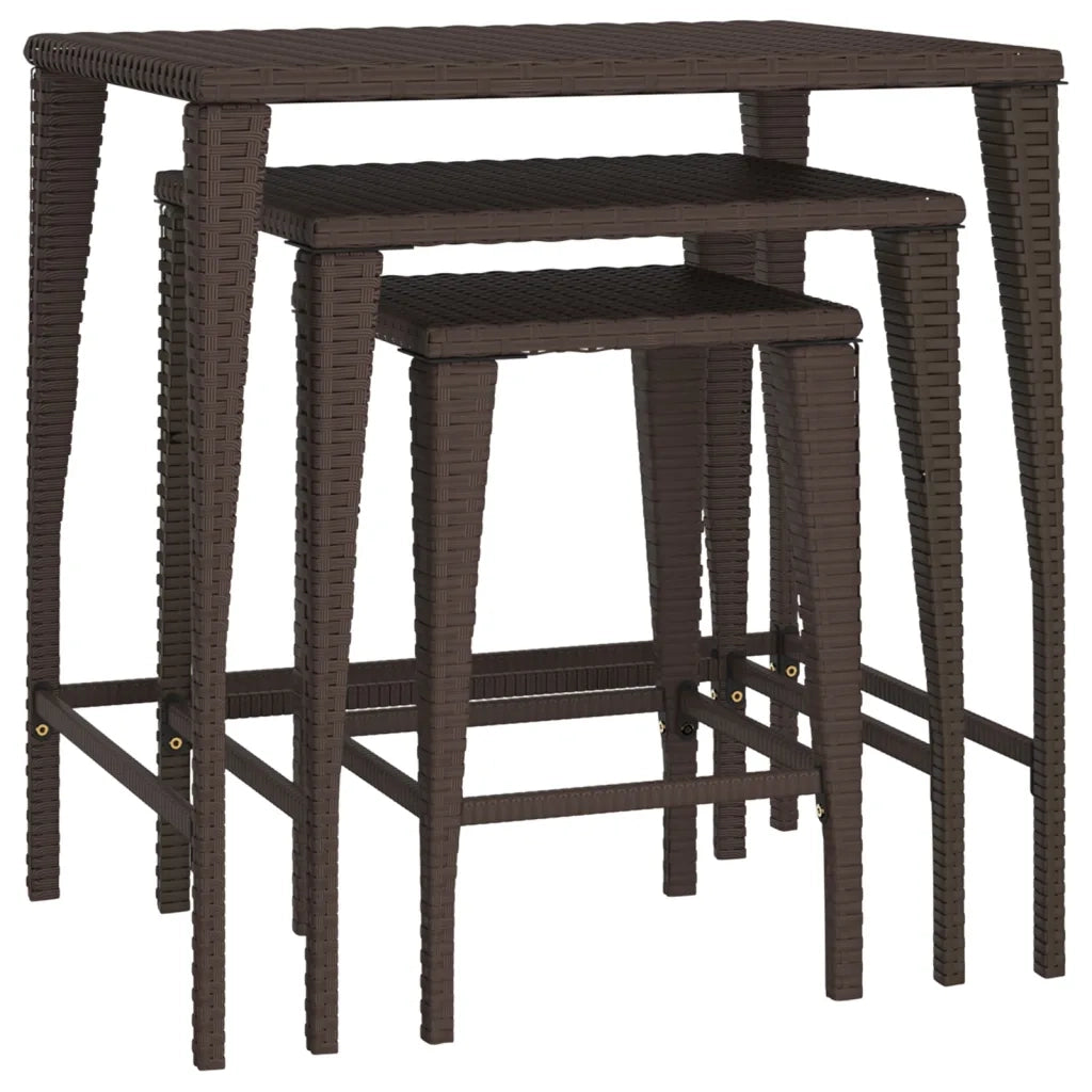 Tavolini Impilabili 3 pz | Tavolo laterale Marroni in Polyrattan
