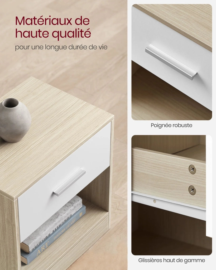 Comodino set da 2 tavolini laterali 28 x 39 x 41 cm con cassetto maniglia scomparto aperto tavolino da caffè per camera da letto soggiorno beige 12_0007662