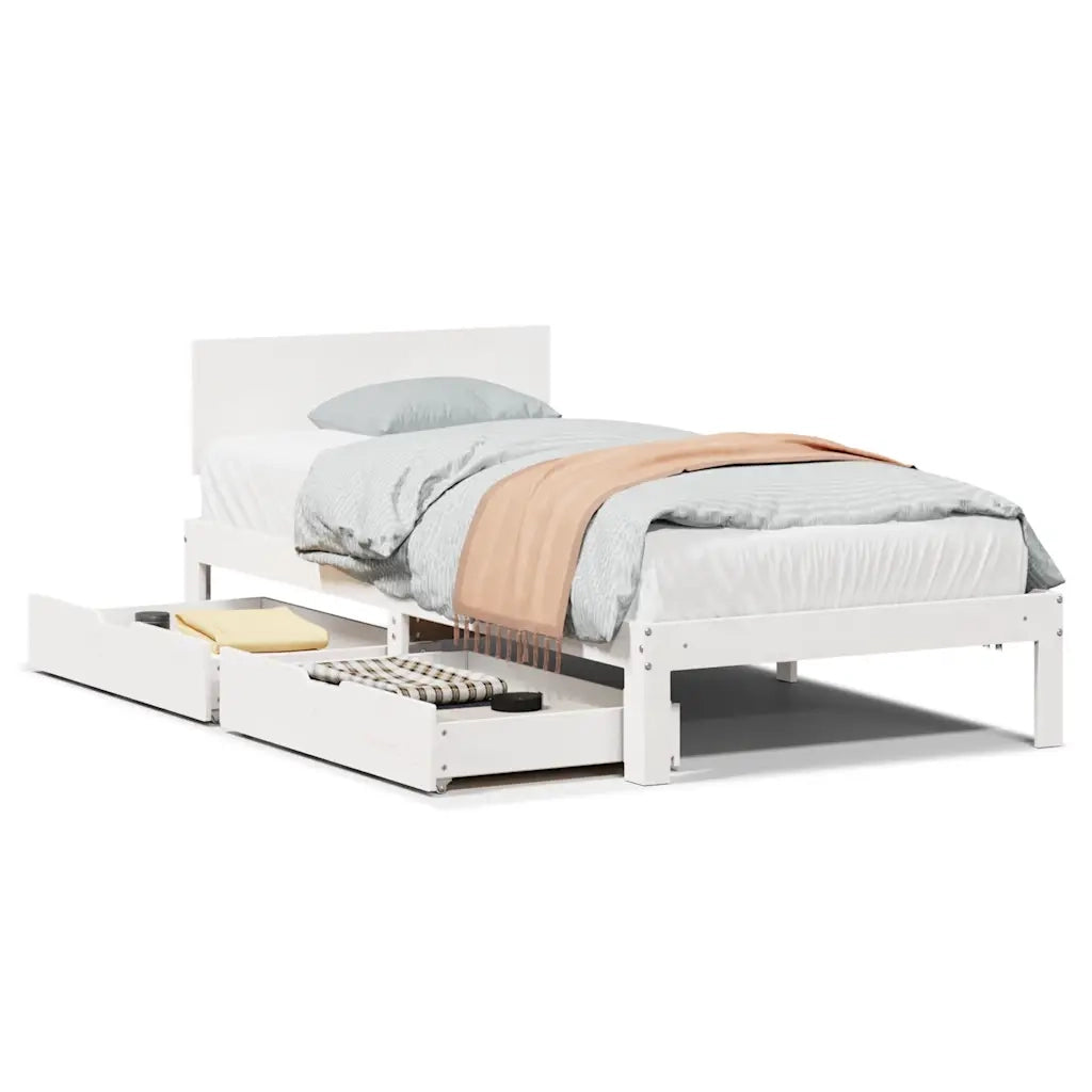 Giroletto con Cassetti Bianco 90x190 cm Legno Massello di Pino