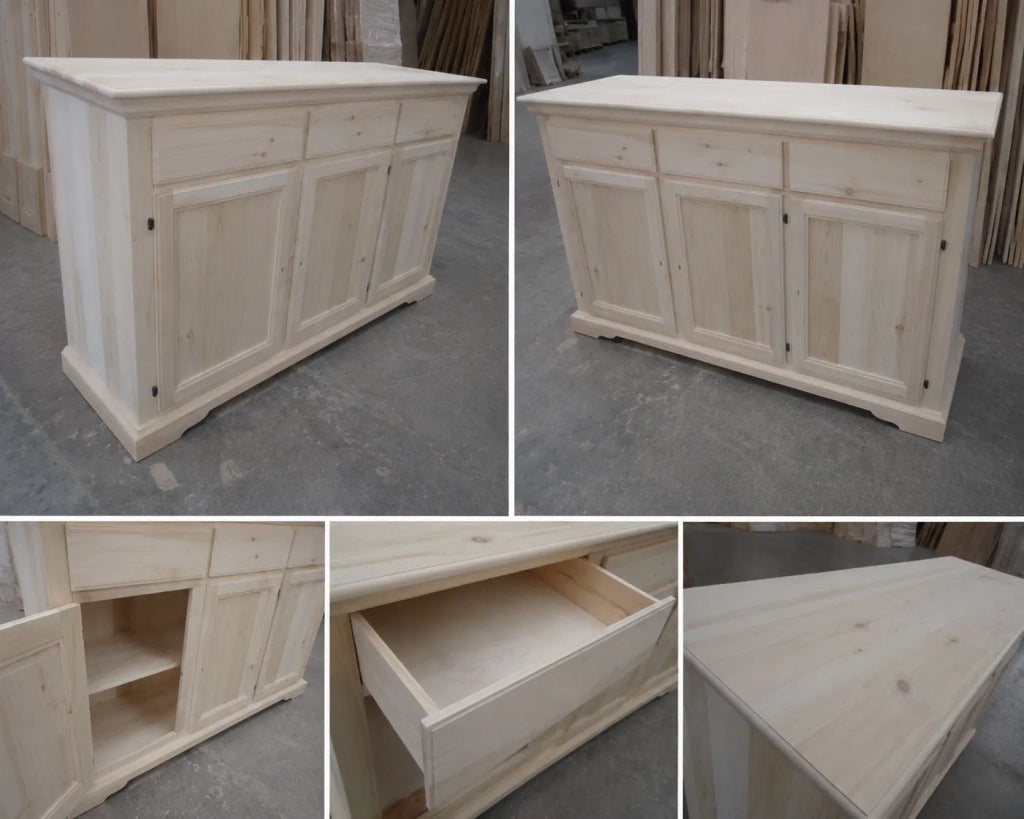 Madia credenza in legno grezza 3 porte l.147 p.45 h.93 (109) - Mobili 2G