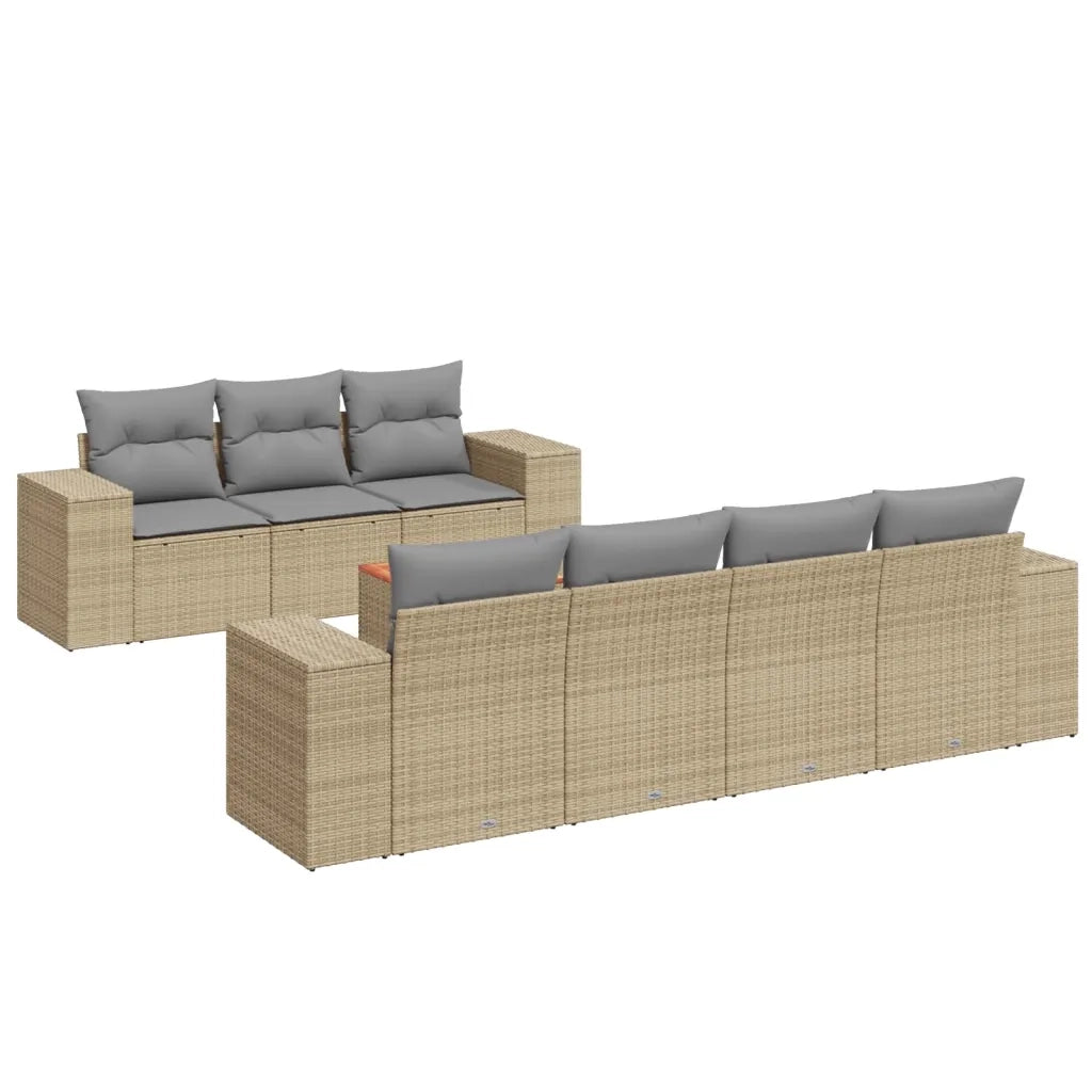 Set Divano da Giardino 8 pz con Cuscini Beige in Polyrattan 3225352