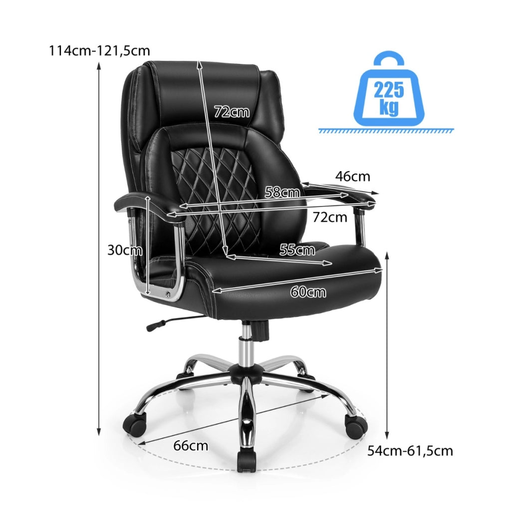 Sedia ufficio in pelle regolabile in altezza con braccioli imbottiti, Sedia da lavoro girevole con base in metallo Nero-Sedie da ufficio