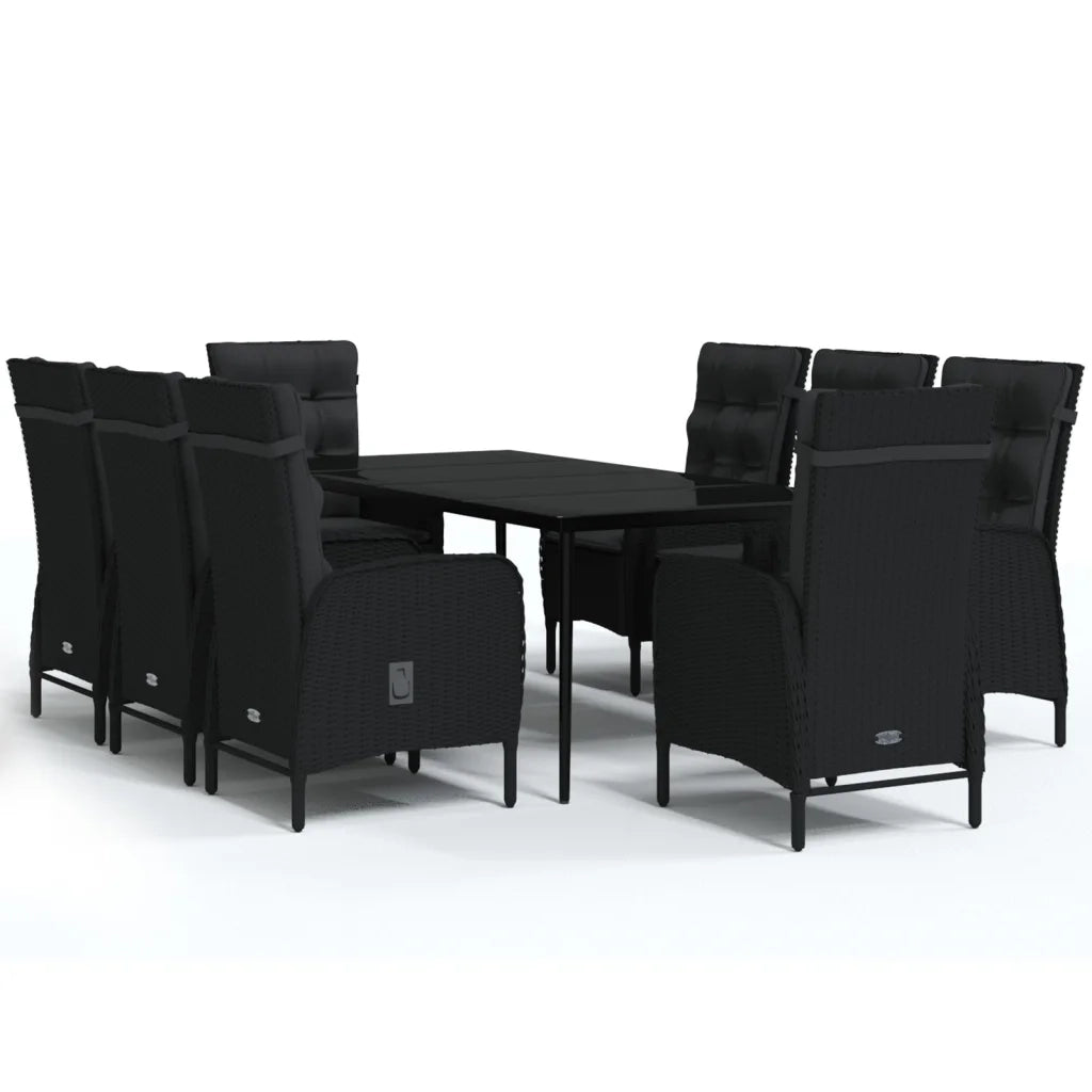 Set da Pranzo per Giardino 9 pz con Cuscini Neri cod mxl 39573