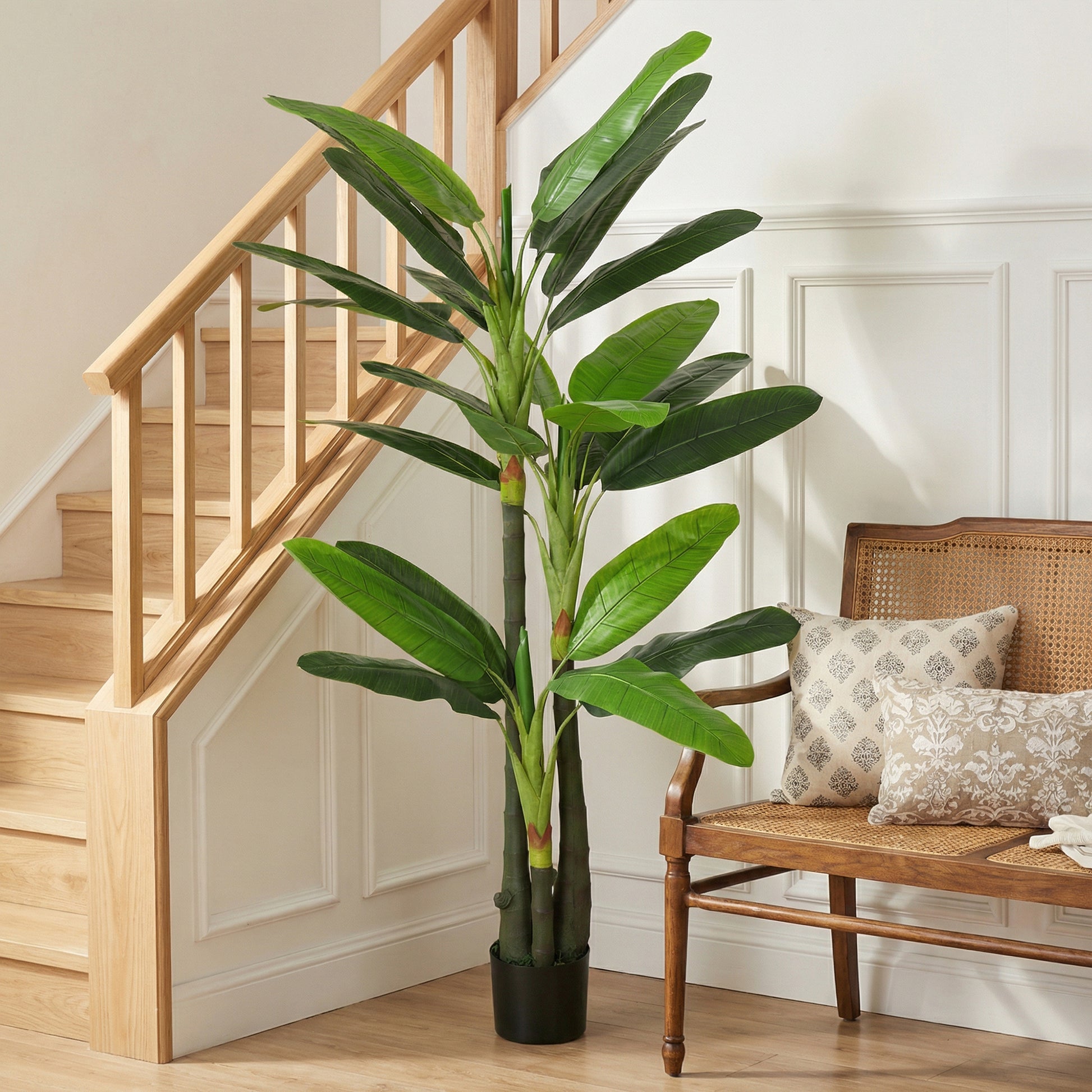 Pianta Artificiale Albero di Banano Finto con 18 Foglie Alto 180 cm Verde