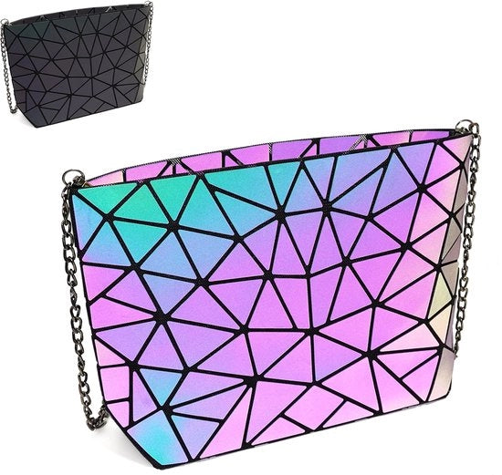 Portamonete geometrica per donne Portamonete e borse geometriche con illuminazione Portamonete e borse geometriche con tasche crossbody holografiche