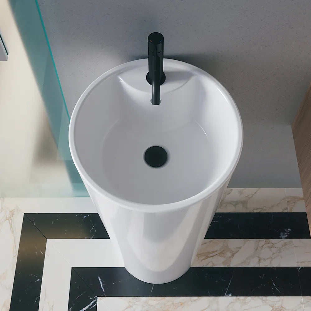 Lavabo freestanding diam. 40 cm in ceramica bianco lucido con troppopieno | Azov