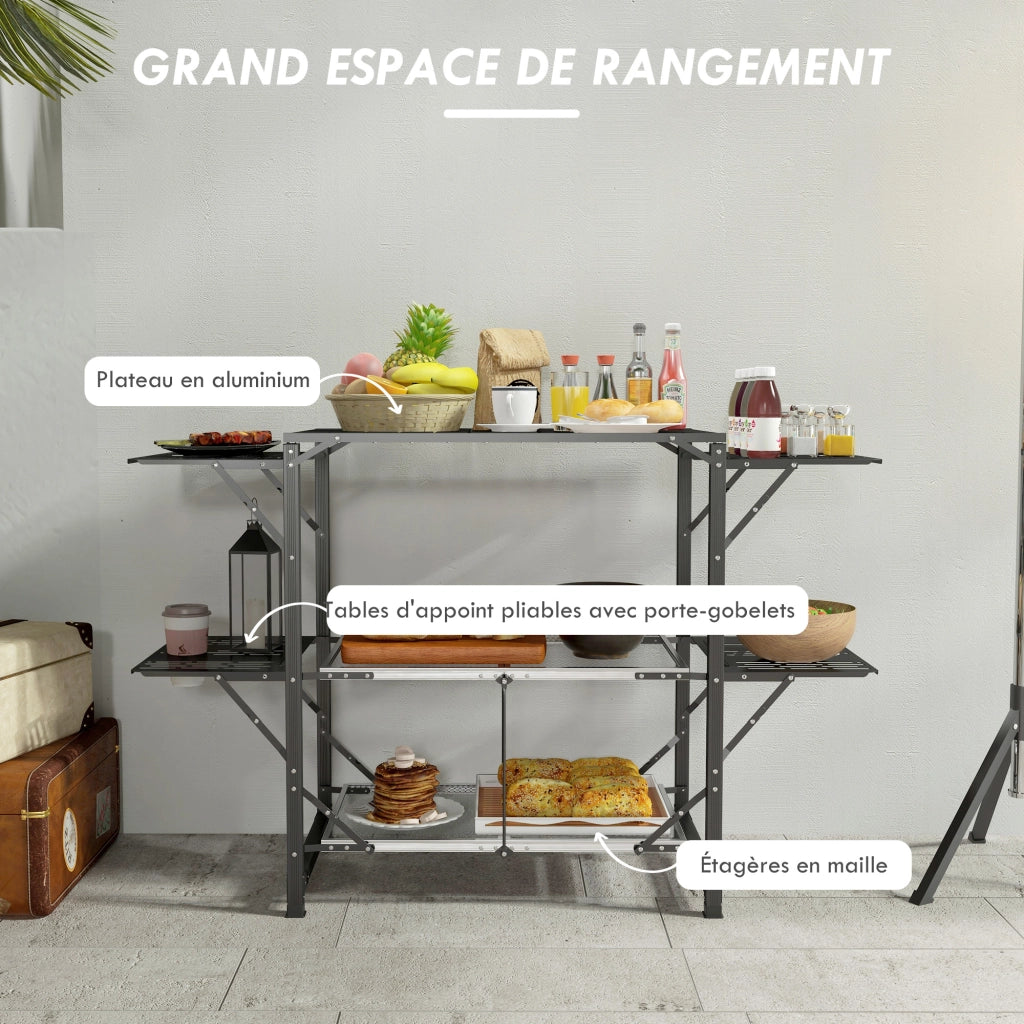 Tavolo da cucina pieghevole ¨C zephmum ¨C acciaio, alluminio, 2 ripiani, 2 piani