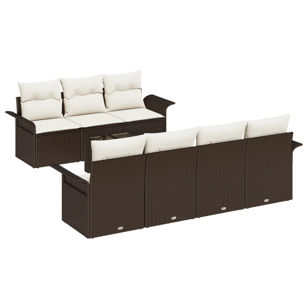 Set Divano da Giardino 8 Pezzi con Cuscini in Rattan Marrone