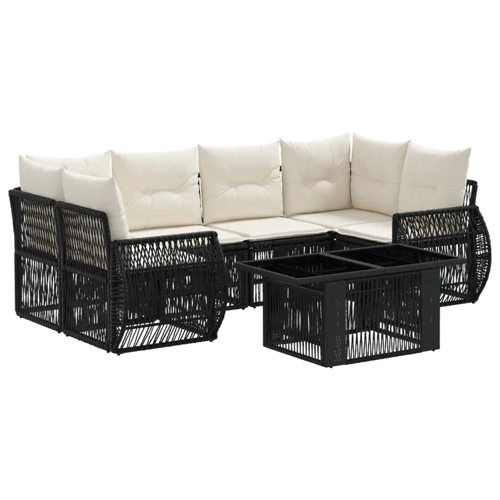 Set Divano da Giardino 7 pz Nero e Bianco Crema polyrattan 3436903