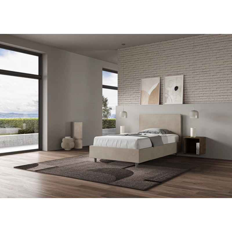 Letto imbottito Piazza e mezzo 110x200 cm Adele - Con rete,Microfibra,Sabbia