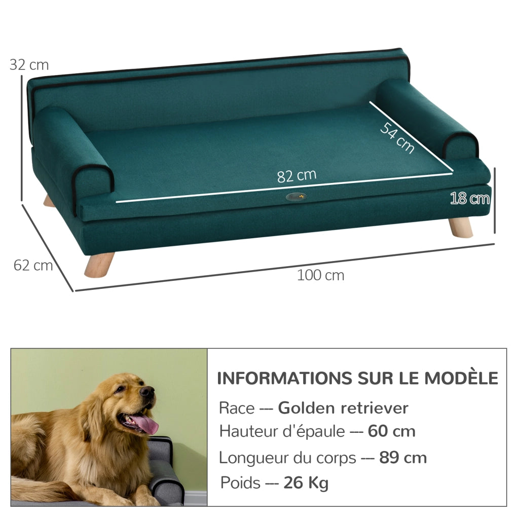 Divano per cane gatto design scandinavo cuscino removibile legno massello 100x62x32 cm blu