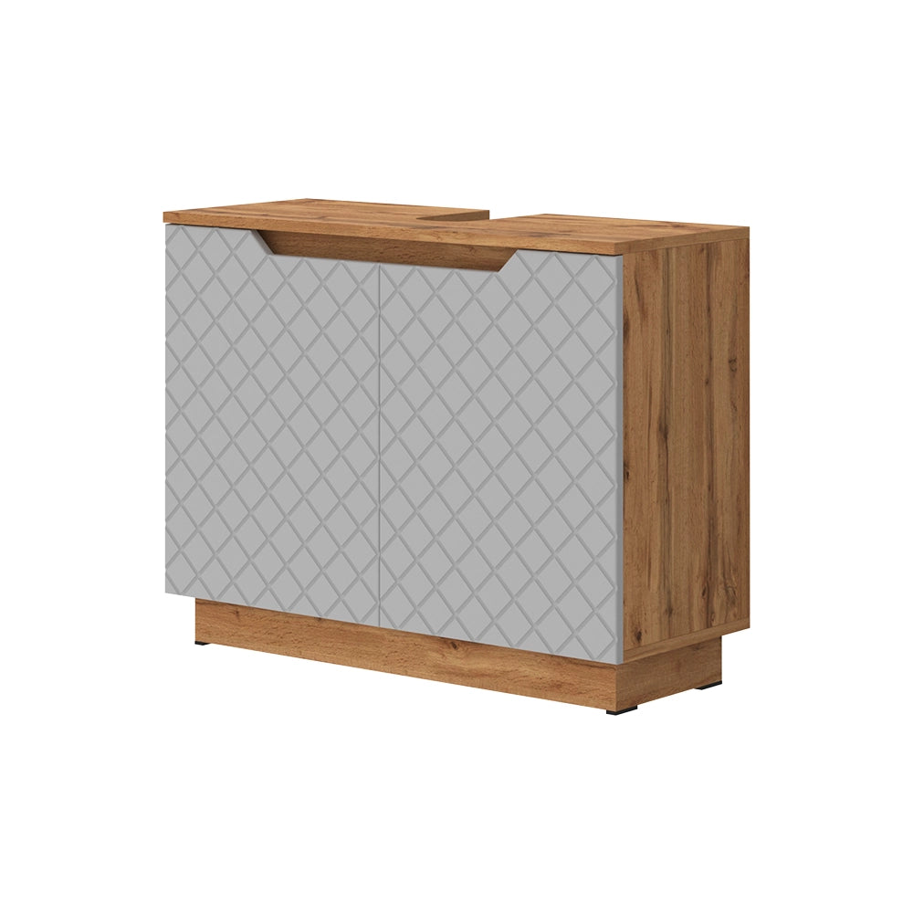 Vicco Mobile sottolavabo per bagno Rovere/grigio con struttura in piastrelle 79.6 x 62.1 cm con 2 porte