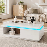 Set mobile TV lucido bianco con tavolino e illuminazione LED