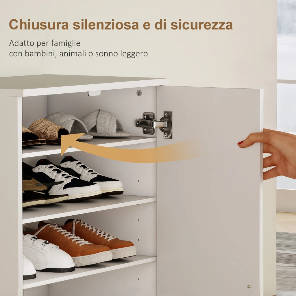 Armadio Scarpiera a 6 Ripiani Regolabili in Legno Bianco. 55x35x108 cm
