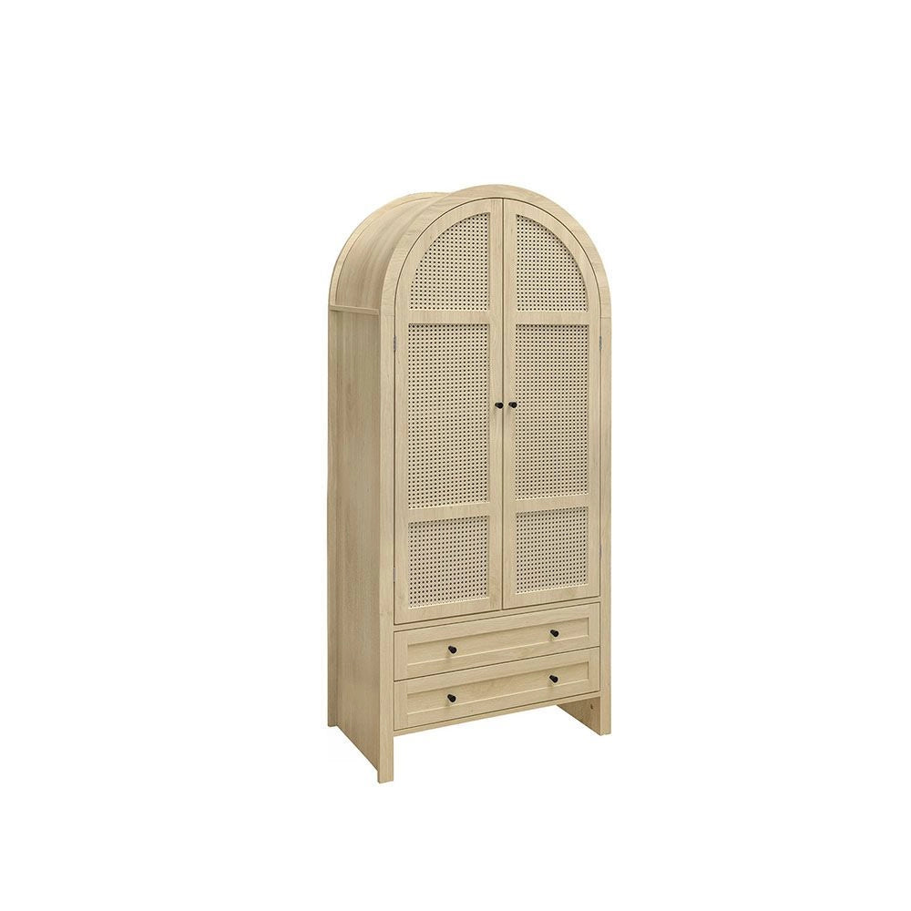 Armadio di archiviazione - Xylo - 79x39,5x178cm - Stile boh??mien con porte in rattano e due cassetti
