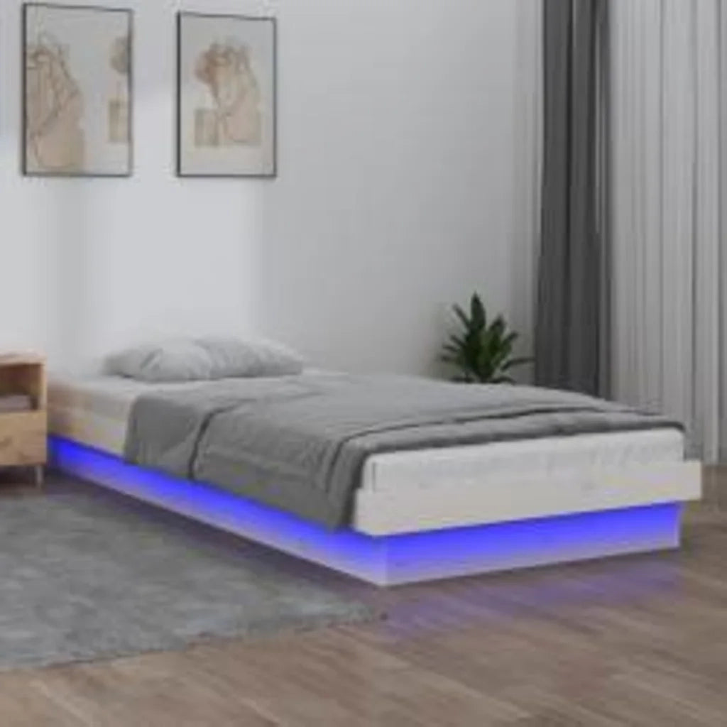 Letto singolo | Letto per adulti | Giroletto con LED Bianco 90x200 cm in Legno Massello