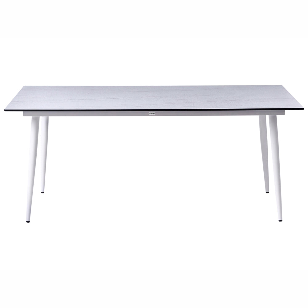 Tavolo da giardino con piano in HPL e struttura in alluminio bianco resistente ai raggi UV all'acqua per esterni, in stile moderno
