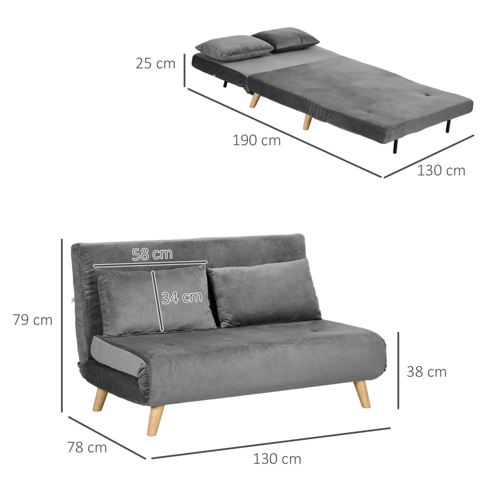 Poltrona convertibile con schienale regolabile e funzione letto in poliestere effetto velluto grigio per piccoli spazi