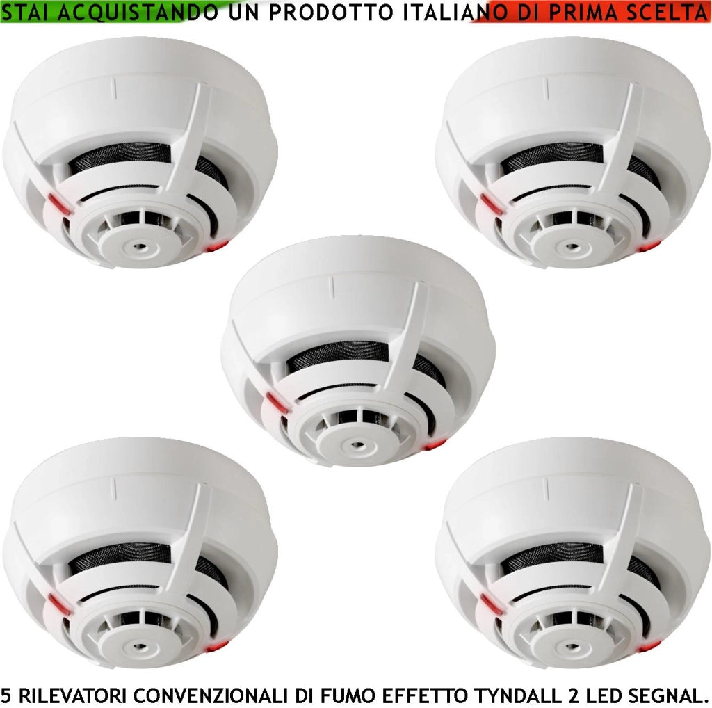 RILEVATORI DI FUMO CONVENZIONALI 5 SENSORI SISTEMA TYNDALL LOOP USCITA OC 14 MA SEGNALAZIONE REMOTA LED ALLARME INCENDIO