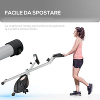 Cyclette Pieghevole Magnetica a 8 Livelli con Display LCD con Rotelle Grigio e Nero