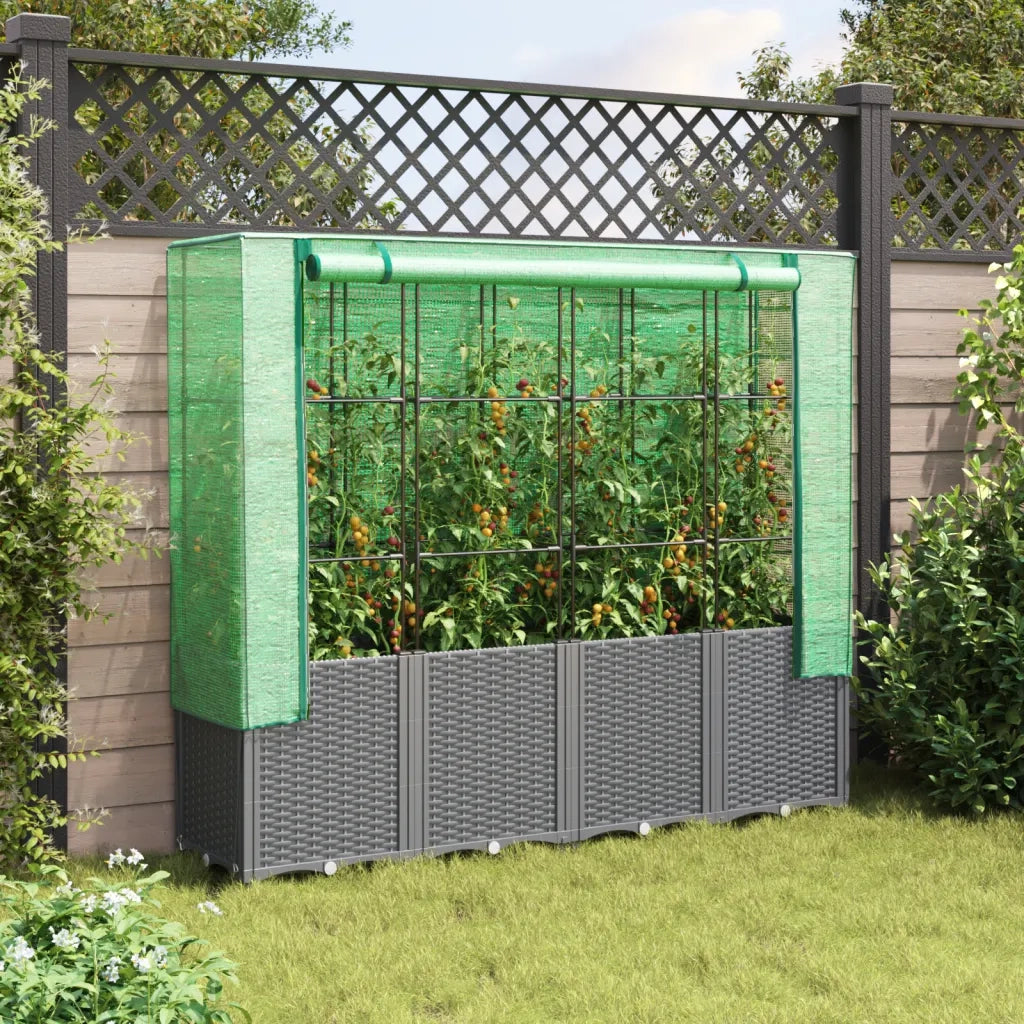 Fioriere | Cassetta per fiori | Letto Rialzato con Copertura Serra Effetto Rattan 160x40x153 cm