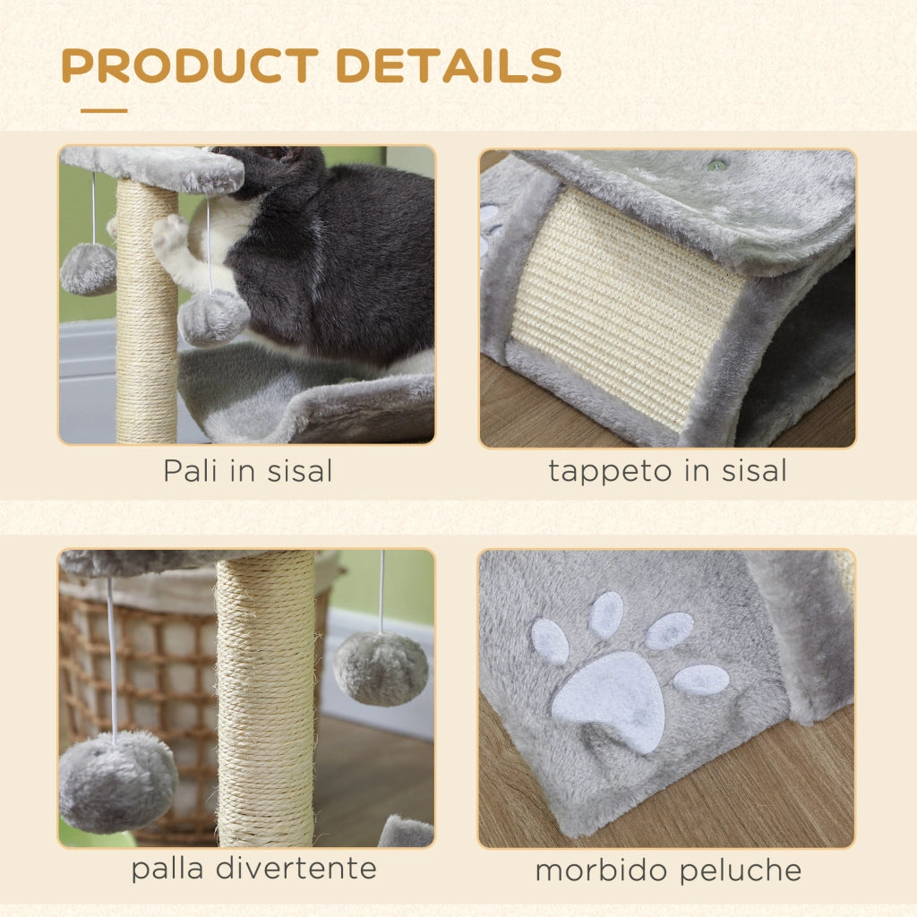 Tiragraffi Albero per Gatti con Cuccia e Palline ¨C zephmum ¨C Grigio 40x30x43cm