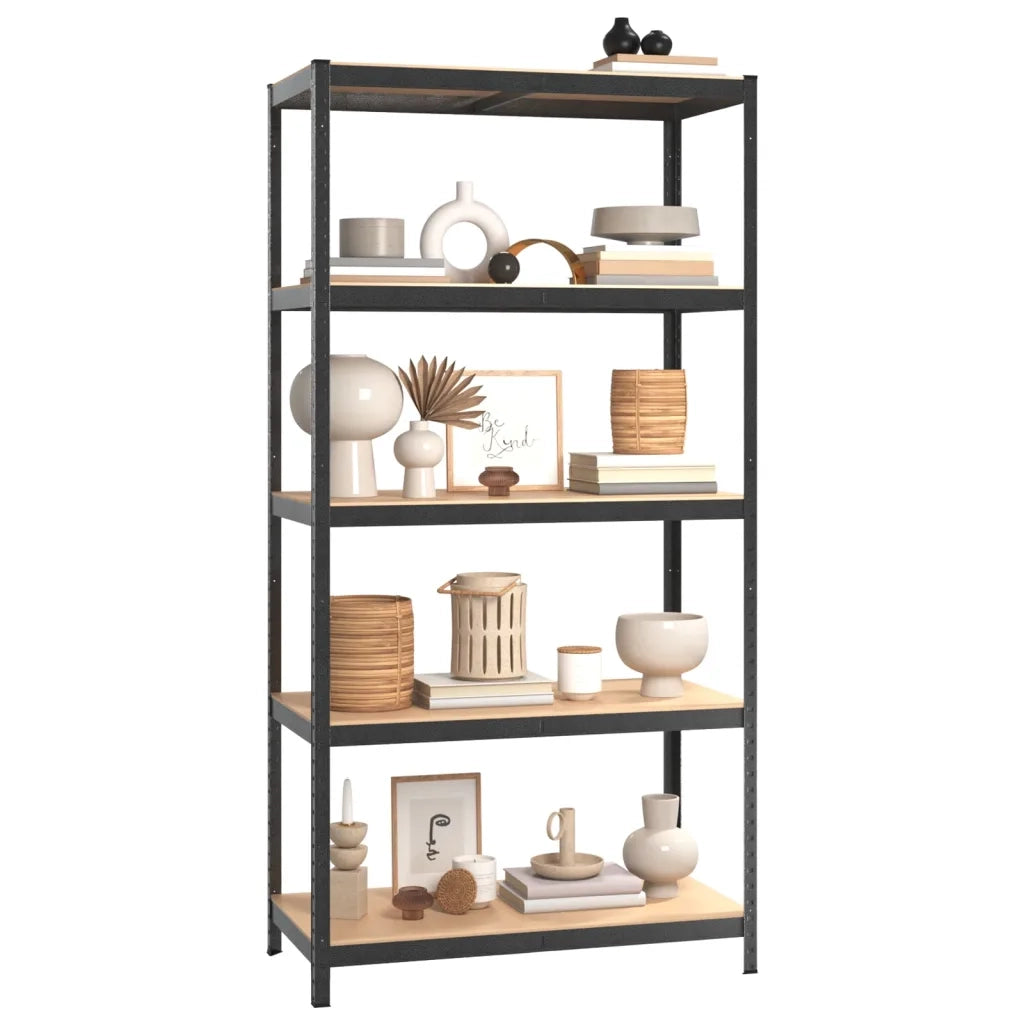 Scaffali Resistenti 5 Ripiani 3pz Grigio Acciaio e Multistrato 3154208