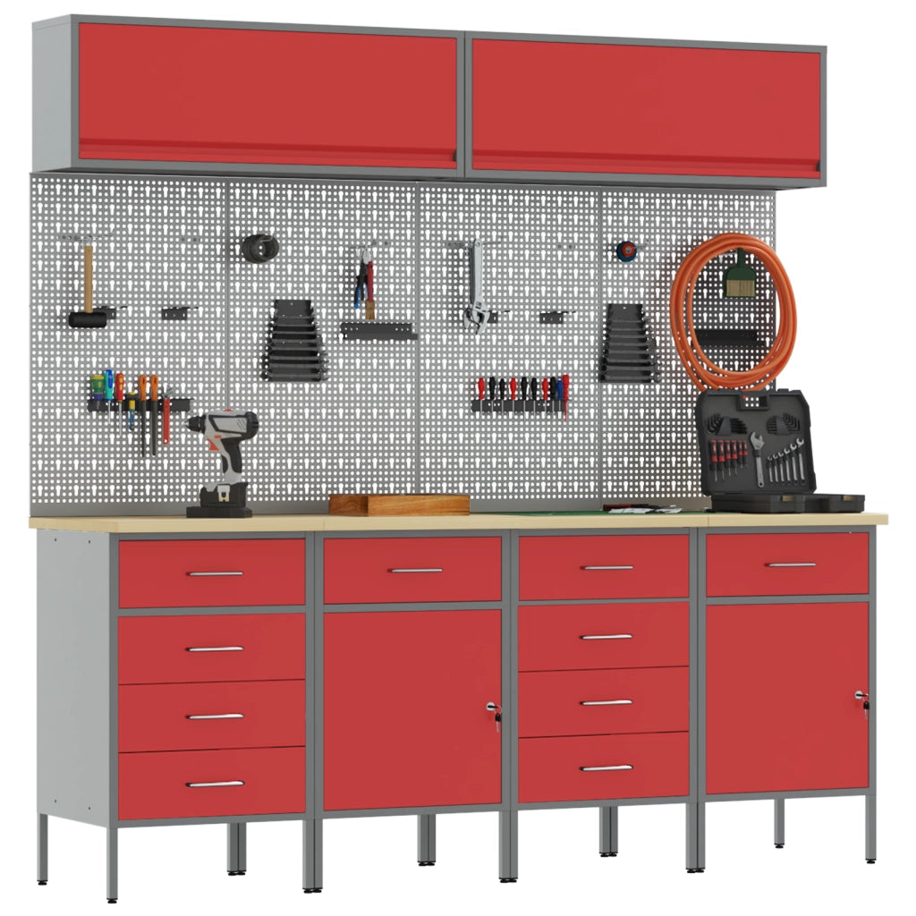Set di 10 mensole per cabinet in MDF rosso e metallo