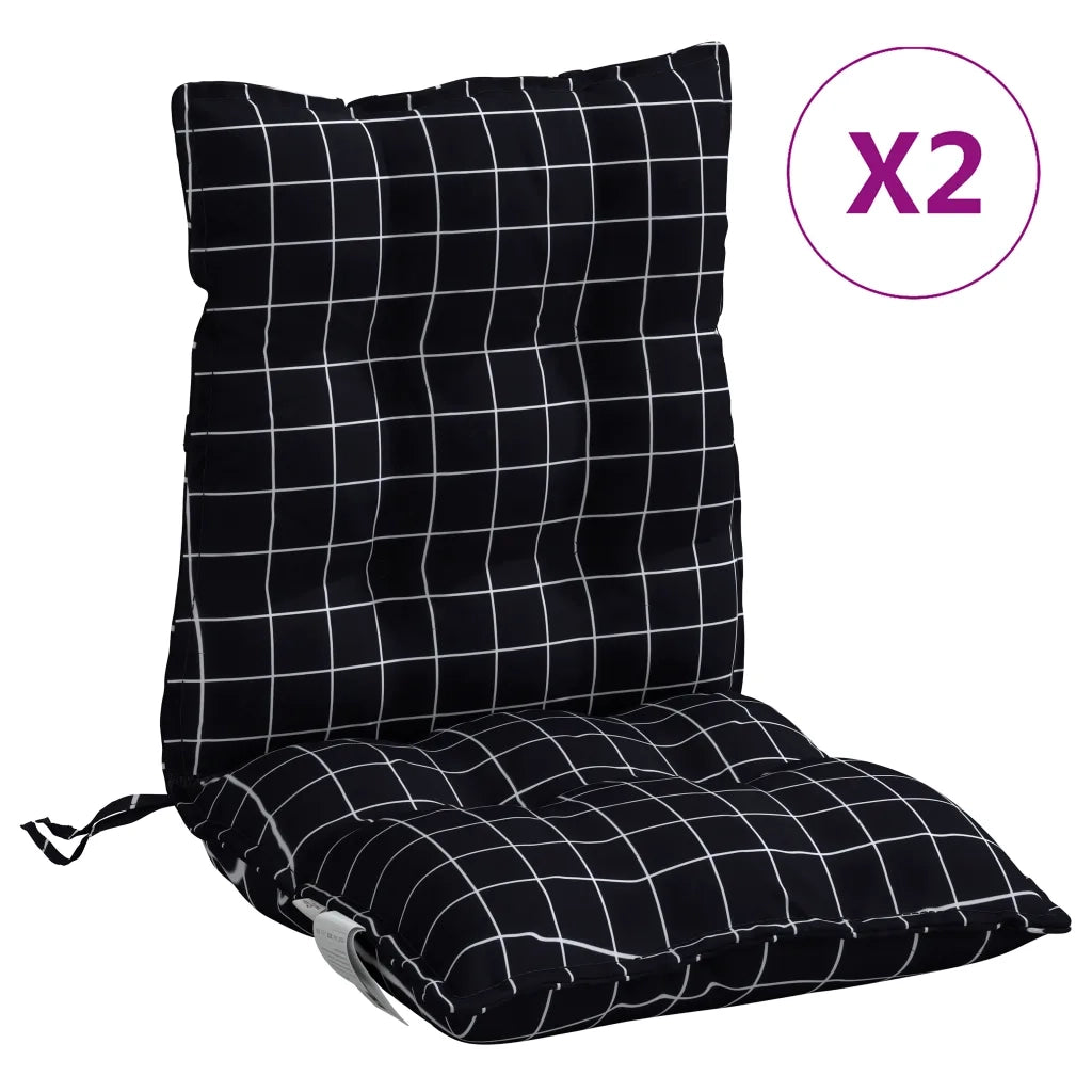 Cuscini Sedia Schienale Basso 2 pz Quadri Nero Tessuto Oxford 377719