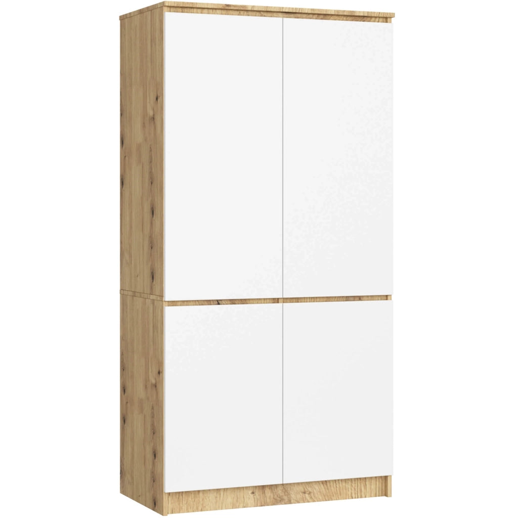 Armadio AKORD S90 4 ante Quercia Artisan inserto frontale Bianco 90x51x180 cm