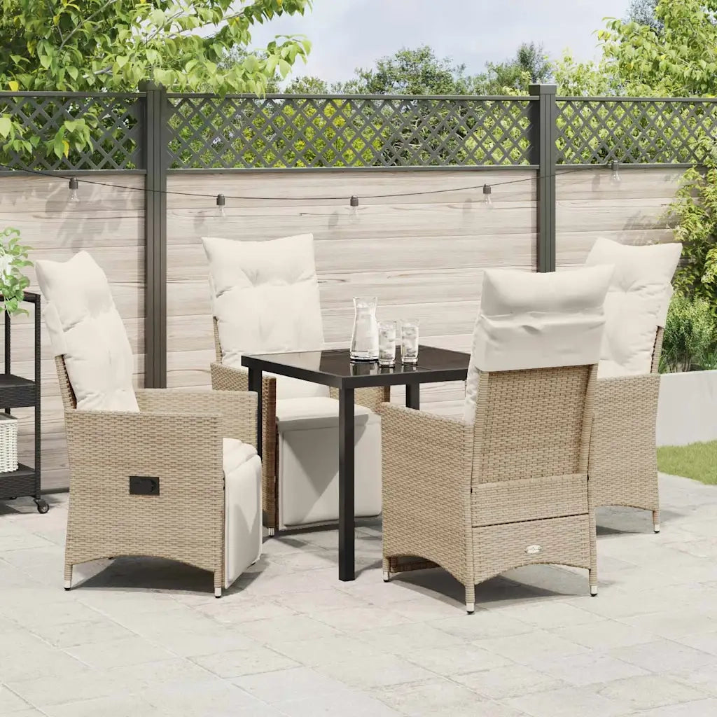 Set da Pranzo per Giardino con cuscino 5 pcs Beige polyrattan 3379584