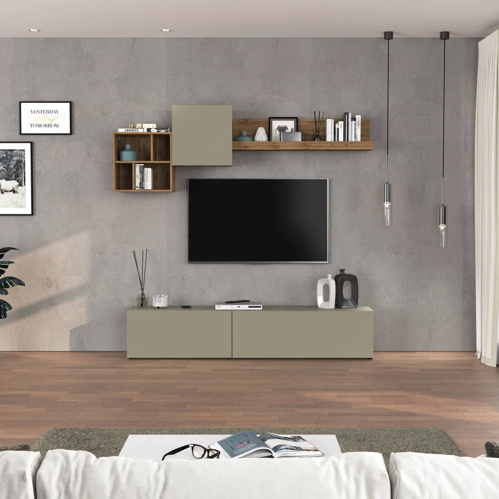 WHOUS Parete attrezzata Chronos set soggiorno Tortora Opaco e Rovere 180/260x40 cm