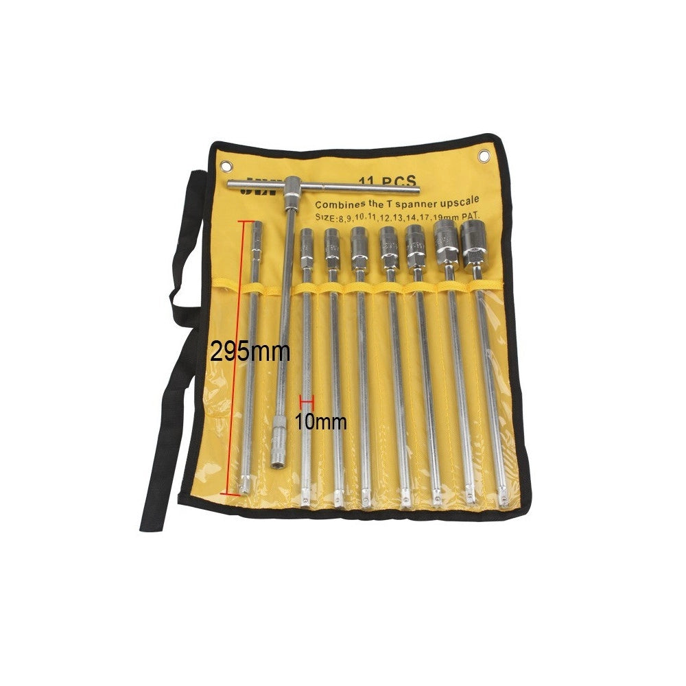 Trade Shop - Set Chiavi A Bussola A T Con Impugnatura Extra Lunga 8 9 10 11 12 13 14 17 19 Mm -