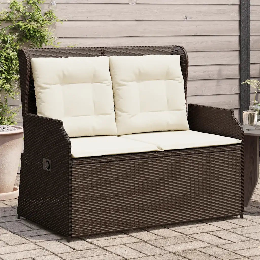 Panca Reclinabile da Giardino con Cuscini-Sgabello-Sedia da esterno Marrone in Polyrattan 223976