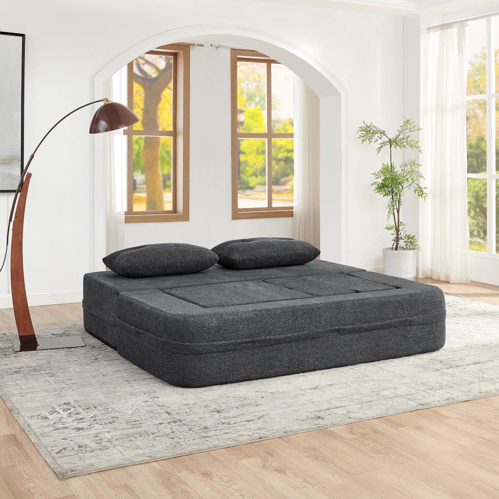 Divano modulare convertibile senza montaggio con tasche laterali in tessuto grigio scuro 199 × 194 × 39 cm