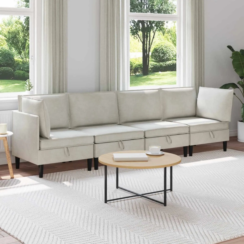 Set di mobili per il soggiorno con cuscino 4 pcs Crema Velluto