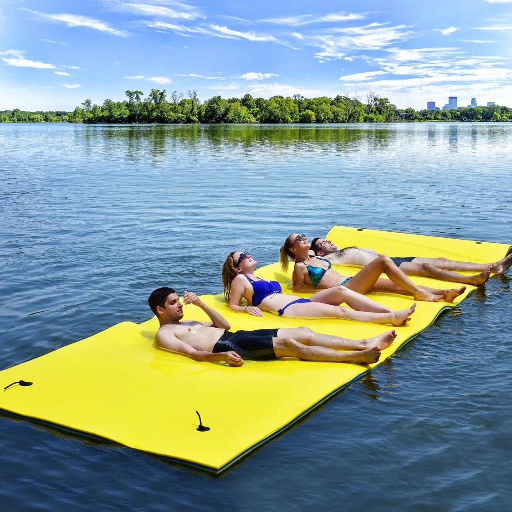 Tappeto Galleggiante per Piscina e Mare, 270 x 180 cm, Materassino Galleggiante in Schiuma per Rilassarsi e Divertirsi, Con Cuscino per la Testa (Giallo 270 x 180 cm)