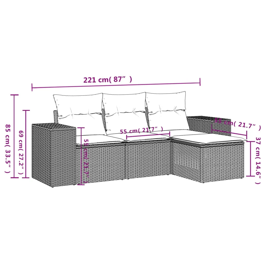 Set Divano da Giardino 4 pz con Cuscini-Sofa da Giardino-Divanetto da esterno Beige in Polyrattan 643573