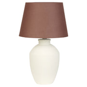 Lampada da tavolo in ceramica bianca con paralume in lino e base minimalista design stile contemporaneo