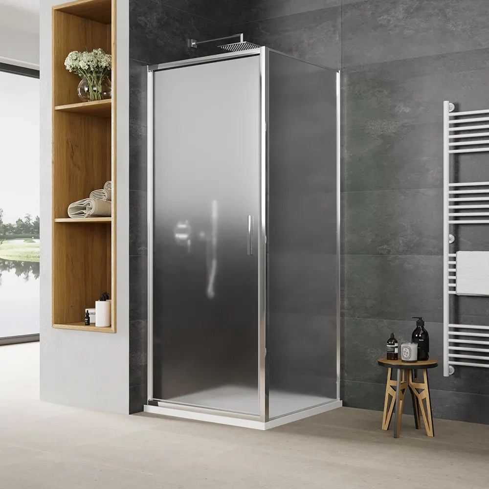 Box doccia slim 80x80cm con porta a battente e parete fissa profili cromati e vetro 6mm opaco h190| Portofino