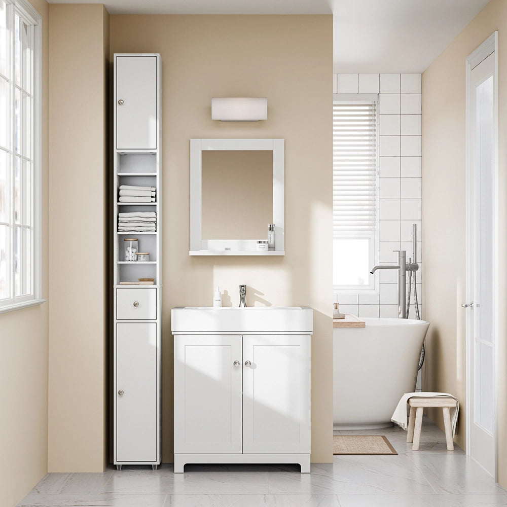 SoBuy BZR34-II-W Colonna Bagno Stretta - Mobile Bagno Idrorepellente, Alto con Ripiani Regolabili e Cassetto - Armadietto Salvaspazio, MDF, Bianco, 20x180x20c