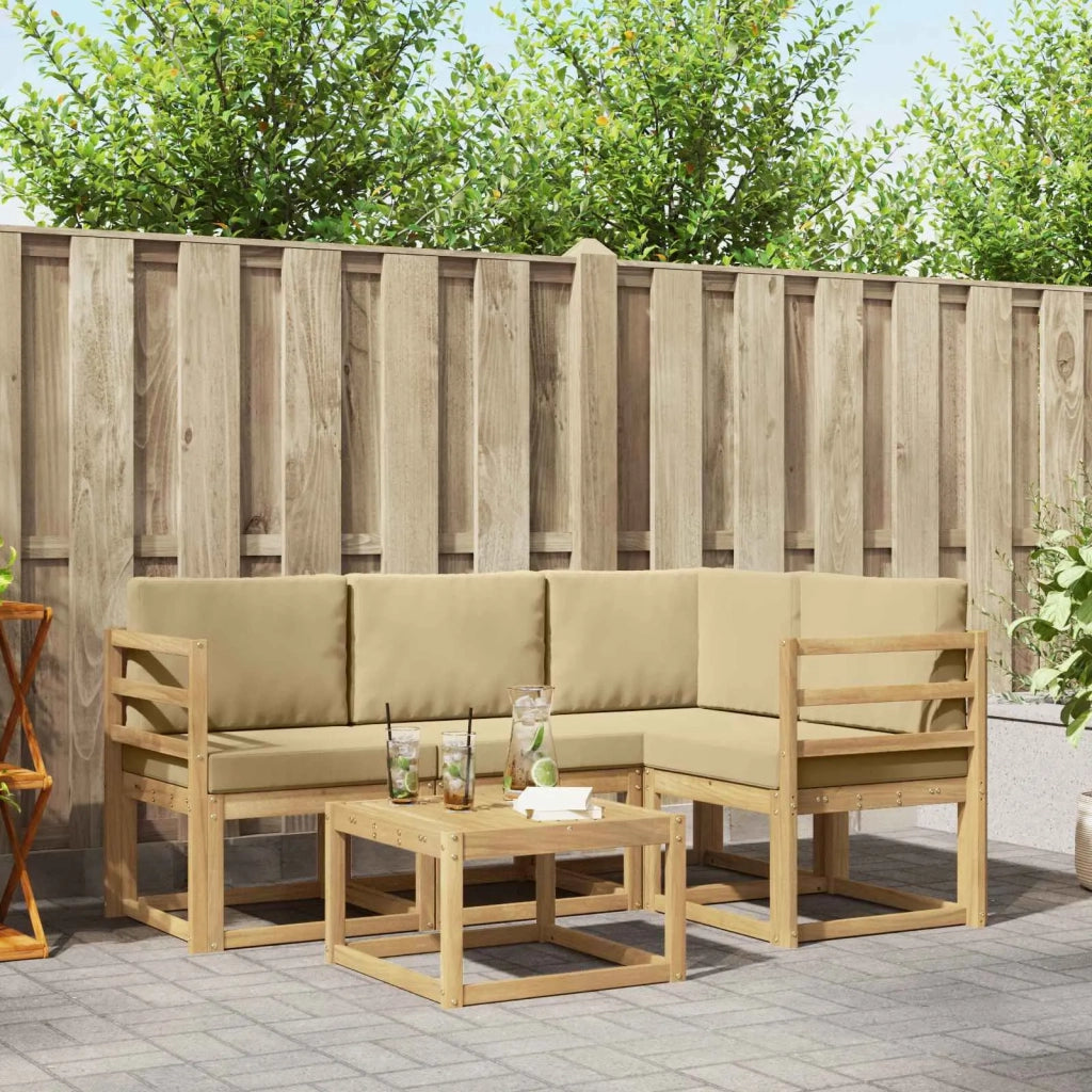 Set di divani da esterno con cuscino 5 pcs Bianco e Beige