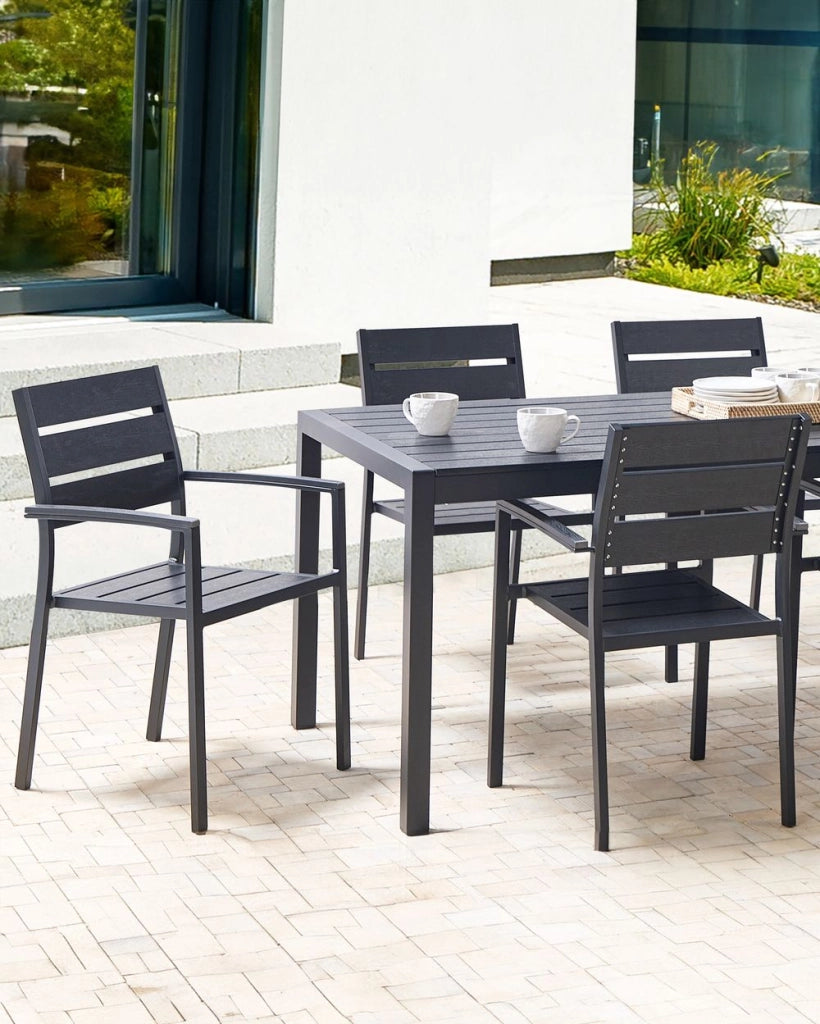Set di 6 sedie da giardino da pranzo nero con schienale a doghe in alluminio anodizzato set di sedie da esterno