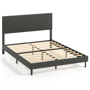 Telaio letto a piattaforma imbottito in lino con testiera chevron regolabile in altezza-Telaio letto a piattaforma silenzioso larghezza 164,5 cm